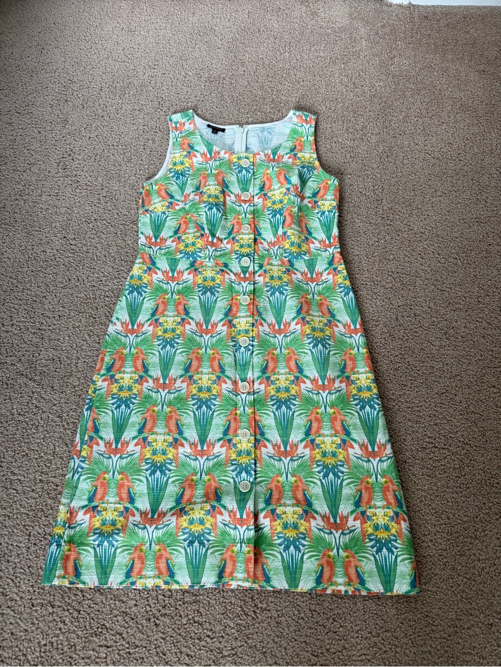 Talbots Tropical Parrot Print Sleeveless Dress - Green, Orange, Yellow